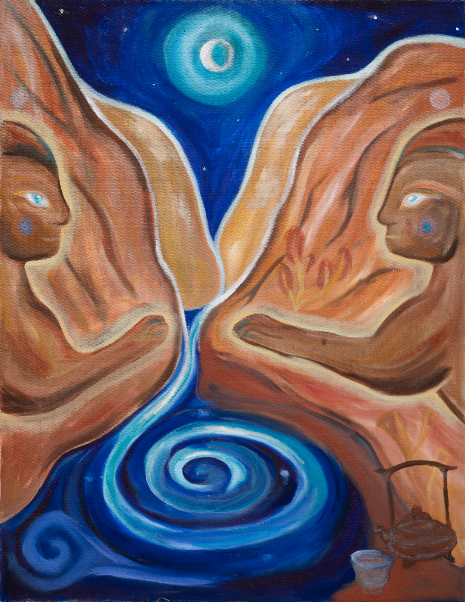 Óneiros — transcendental oil painting on linen, 27 × 21 inches, homage to Lake Powell, by Luna Van Arsdale. Dream-vision, nocturnal landscape. Celestial Dew 2026.