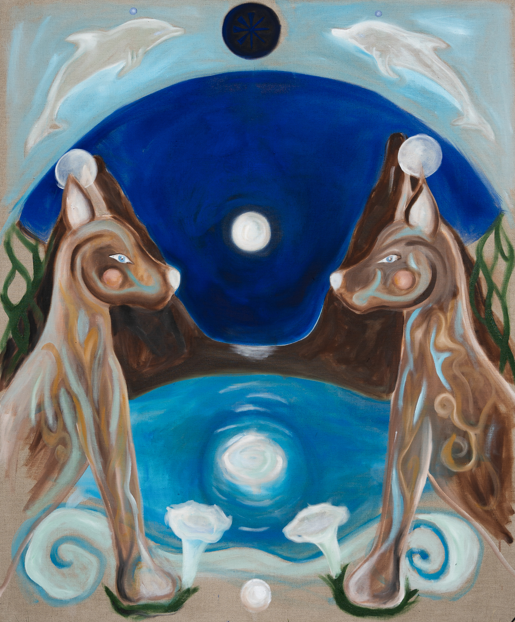 Vespertine — transcendental oil painting on linen, 48 × 40 inches, homage to Kaua'i and Oaxaca, by Luna Van Arsdale. Celestial Dew 2026.